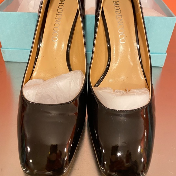 Black patent leather womens chunky heels - Picture 3 of 7